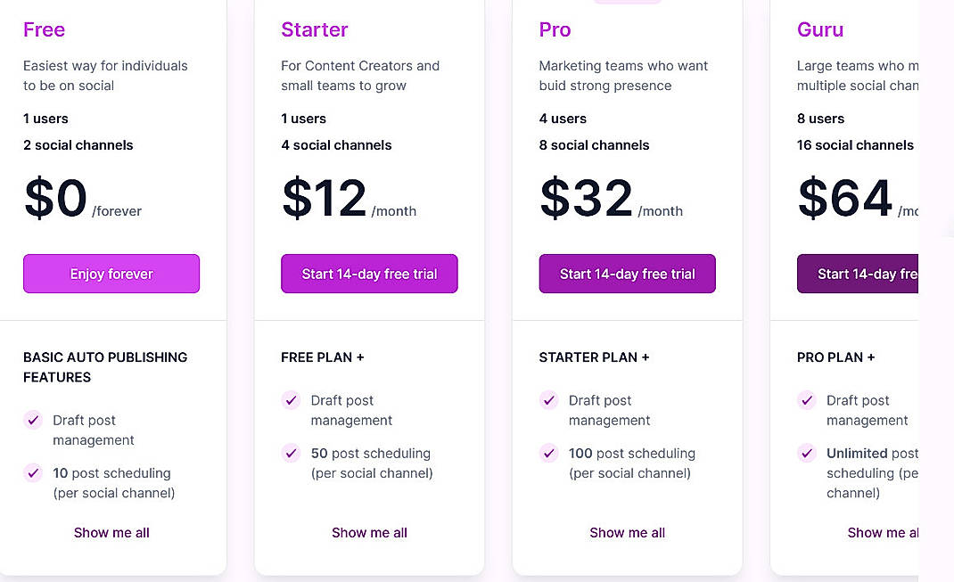 Pricing screenshot
