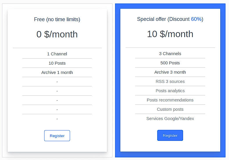 Pricing screenshot