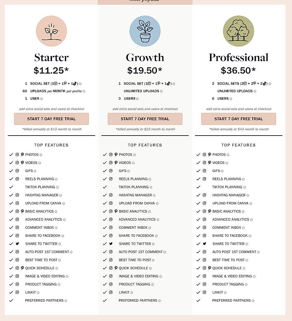 Pricing screenshot