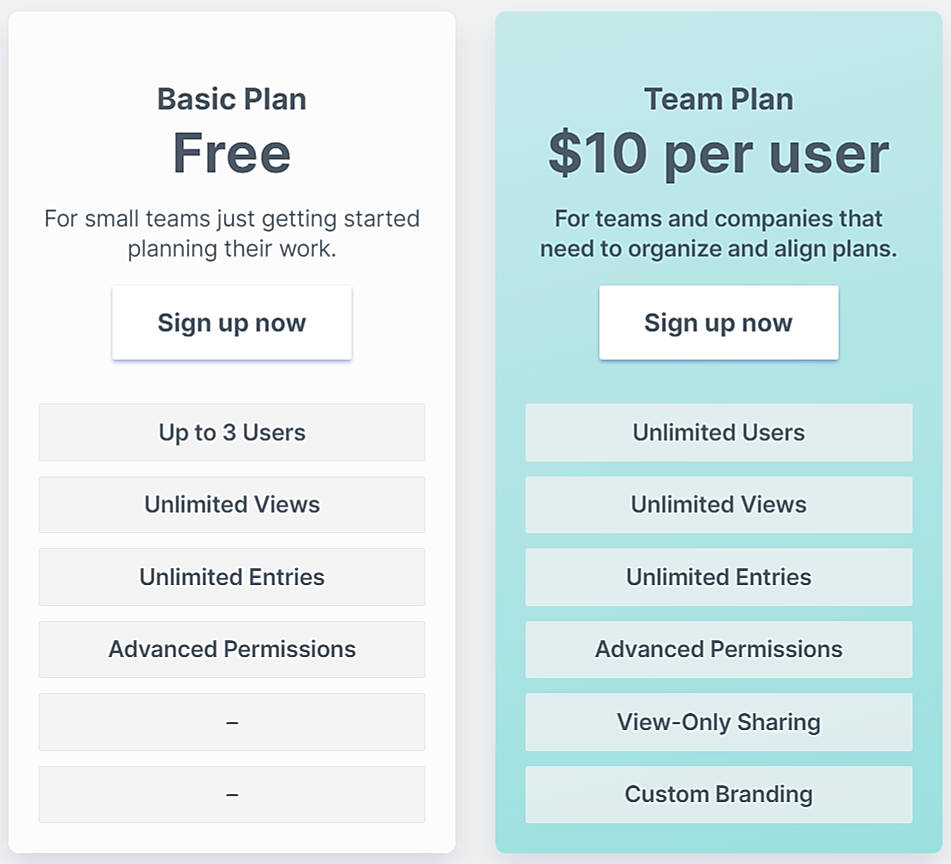 Pricing screenshot