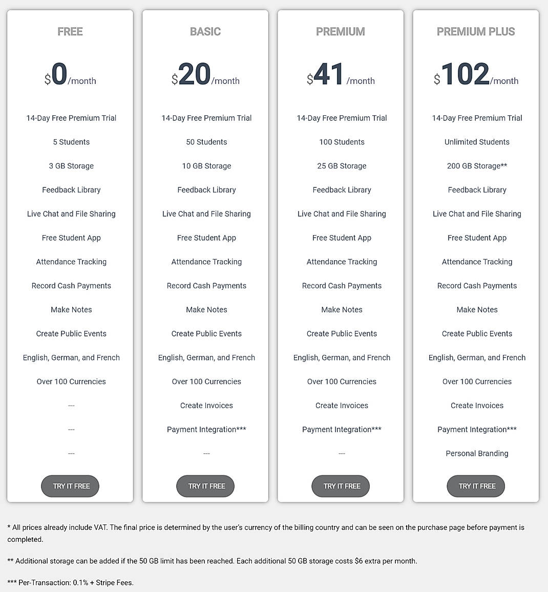 Pricing screenshot