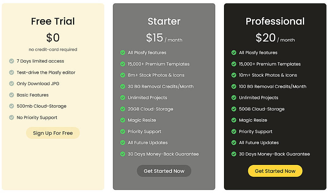 Pricing screenshot