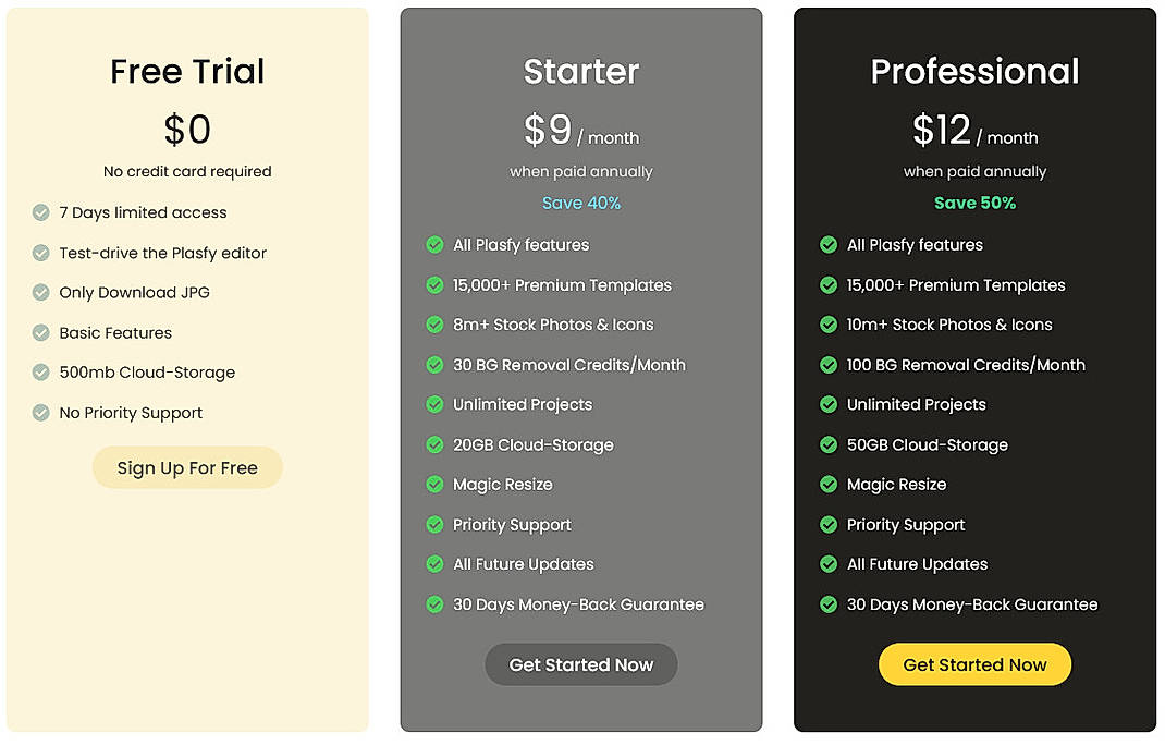 Pricing screenshot