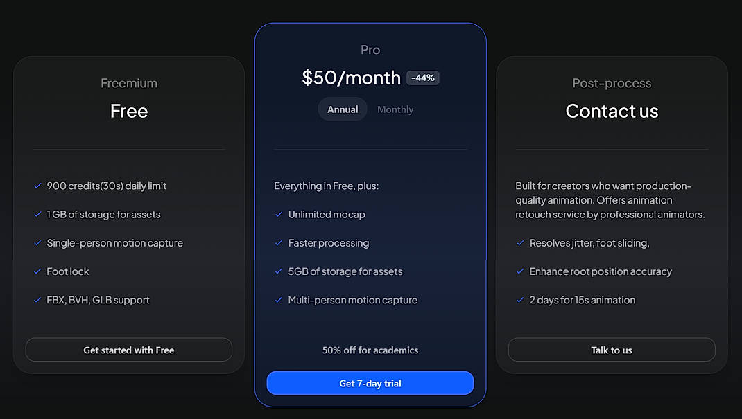 Pricing screenshot