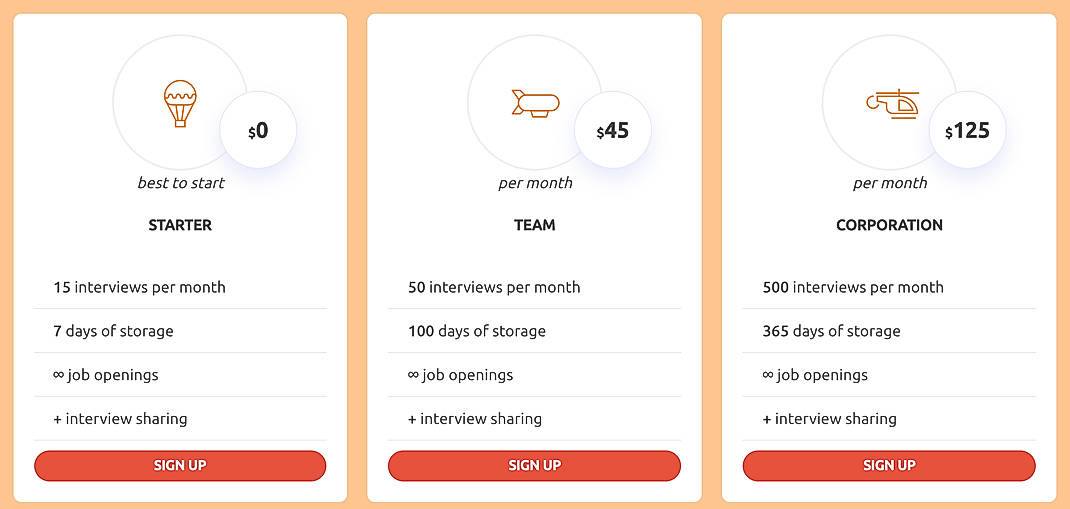 Pricing screenshot