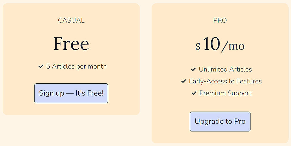 Pricing screenshot
