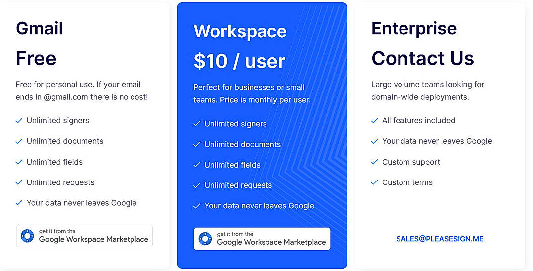 Pricing screenshot