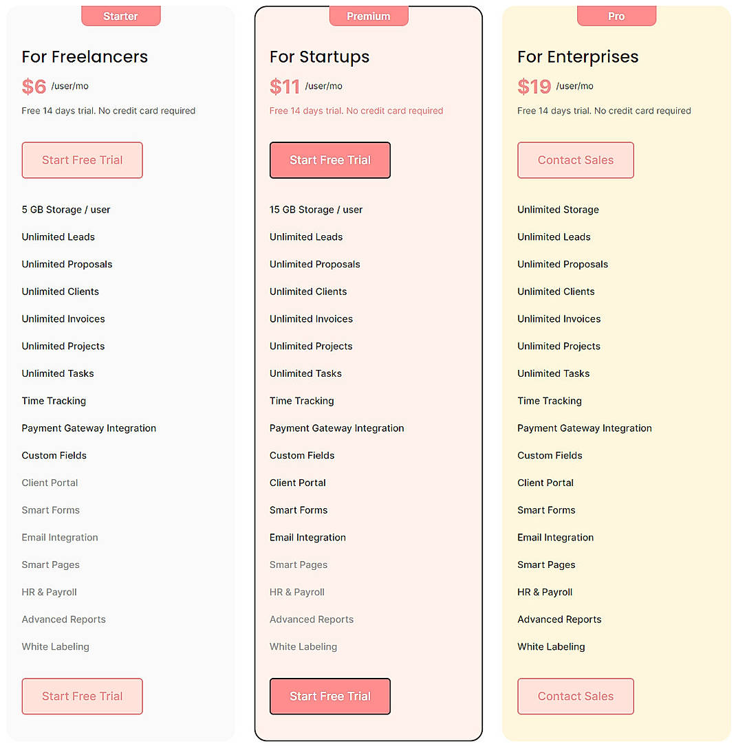 Pricing screenshot