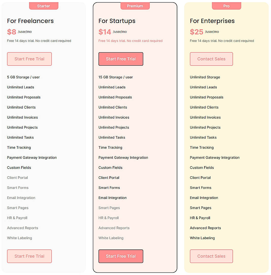 Pricing screenshot