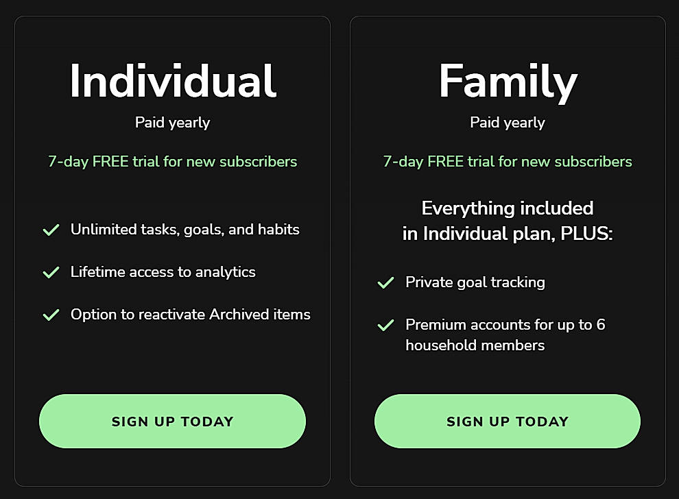 Pricing screenshot