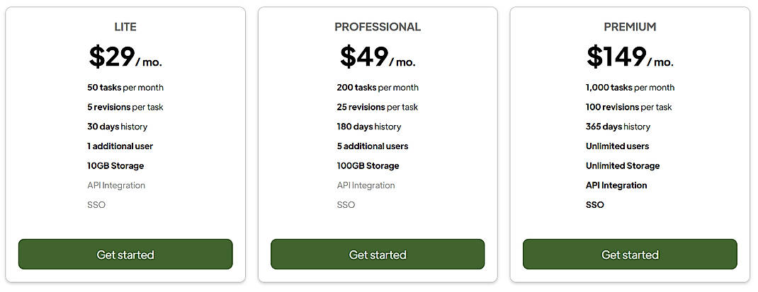 Pricing screenshot