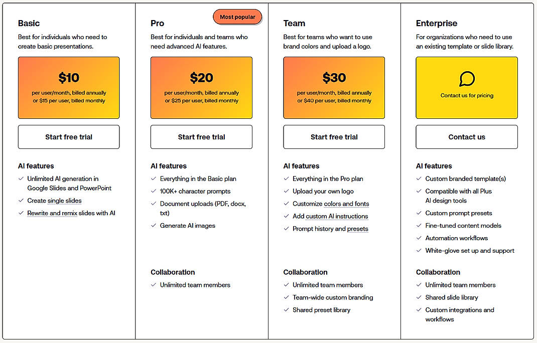 Pricing screenshot