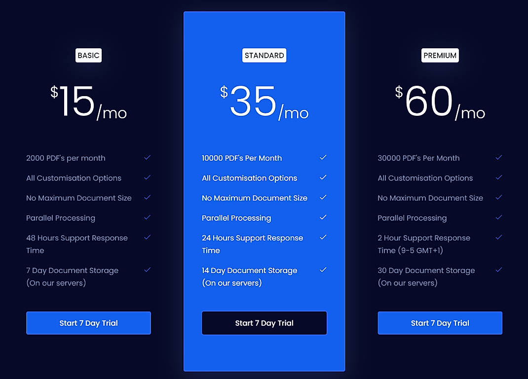 Pricing screenshot