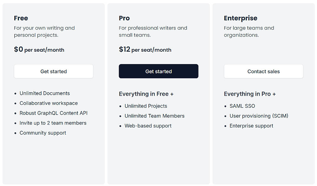 Pricing screenshot