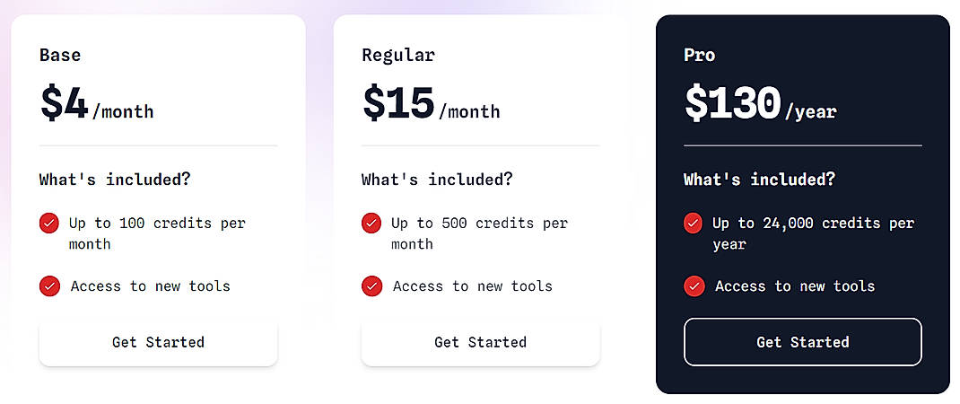 Pricing screenshot