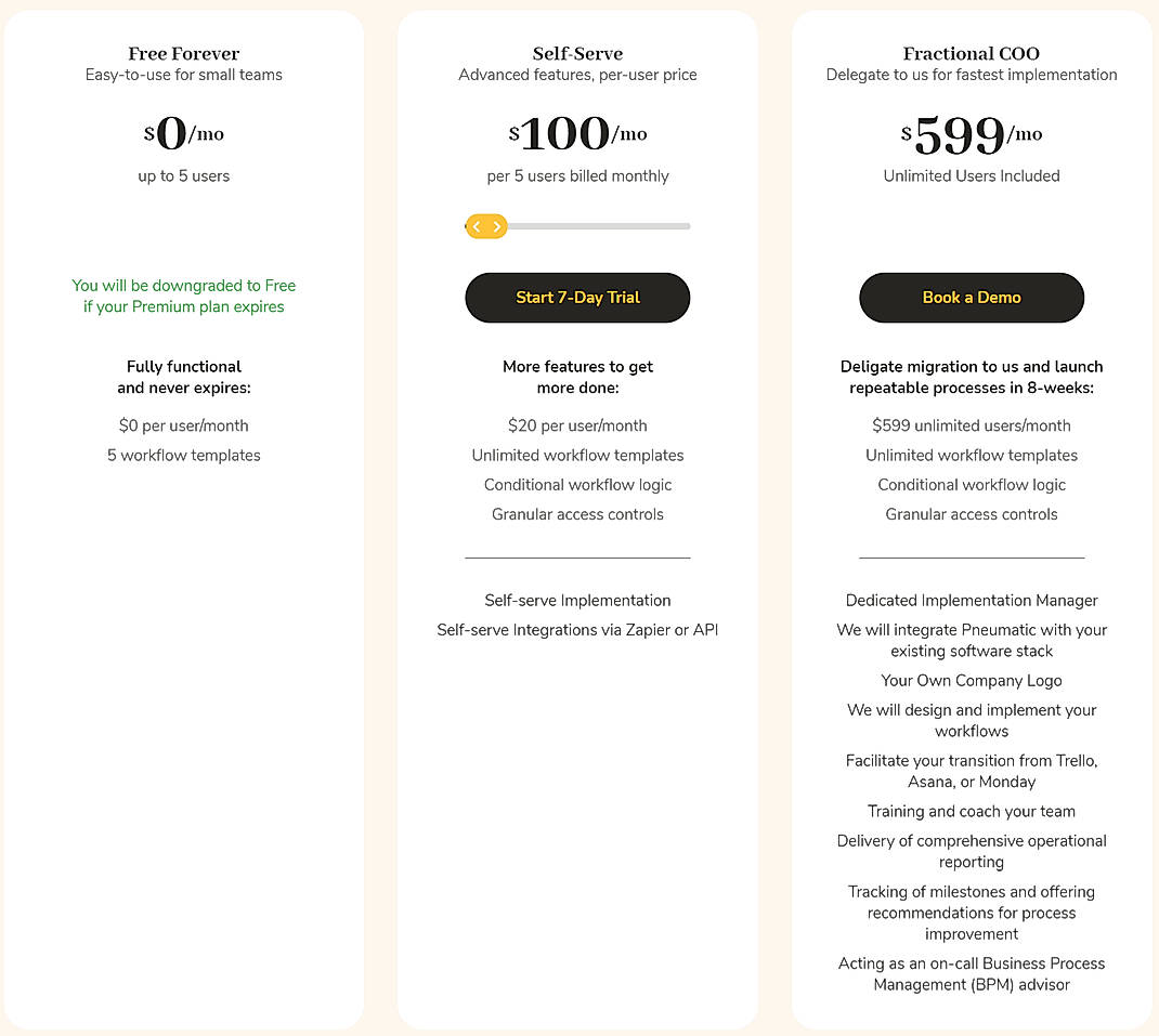 Pricing screenshot