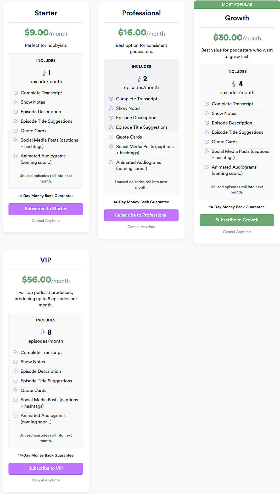 Pricing screenshot