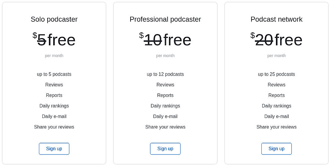 Pricing screenshot