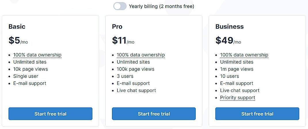 Pricing screenshot