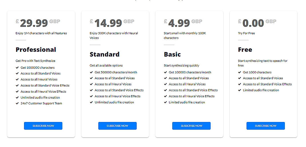 Pricing screenshot