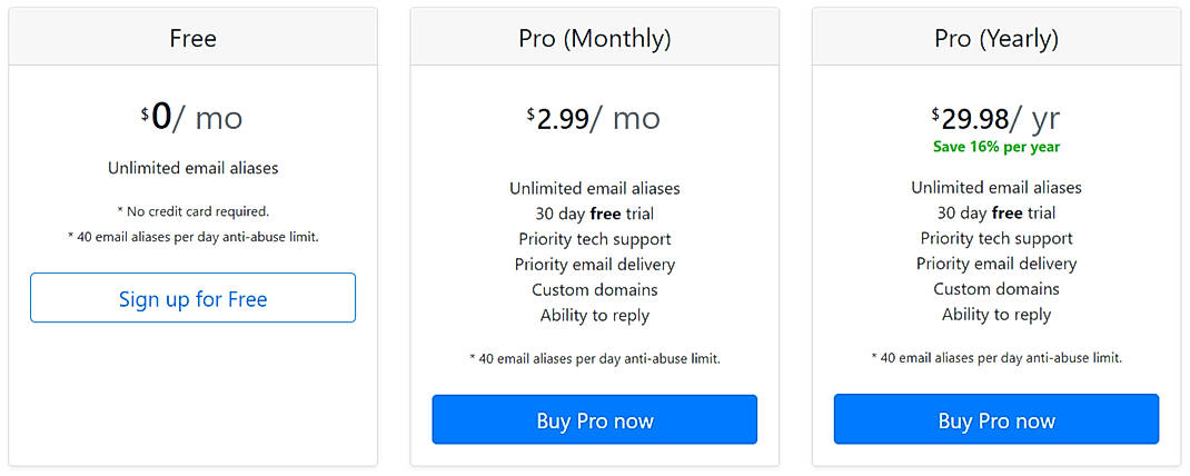 Pricing screenshot
