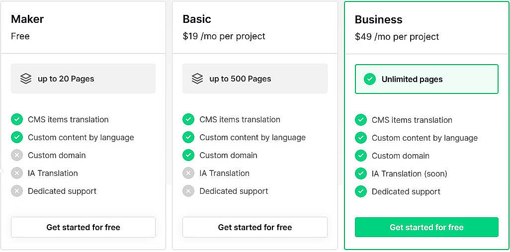 Pricing screenshot