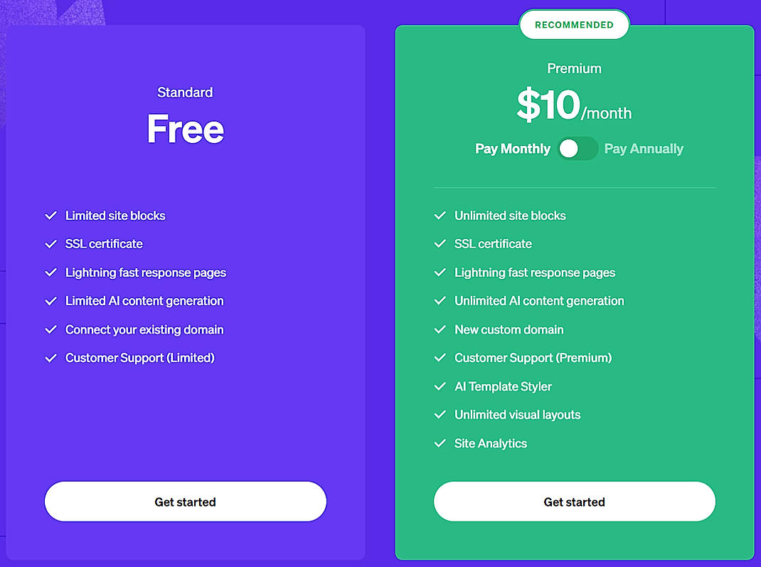 Pricing screenshot