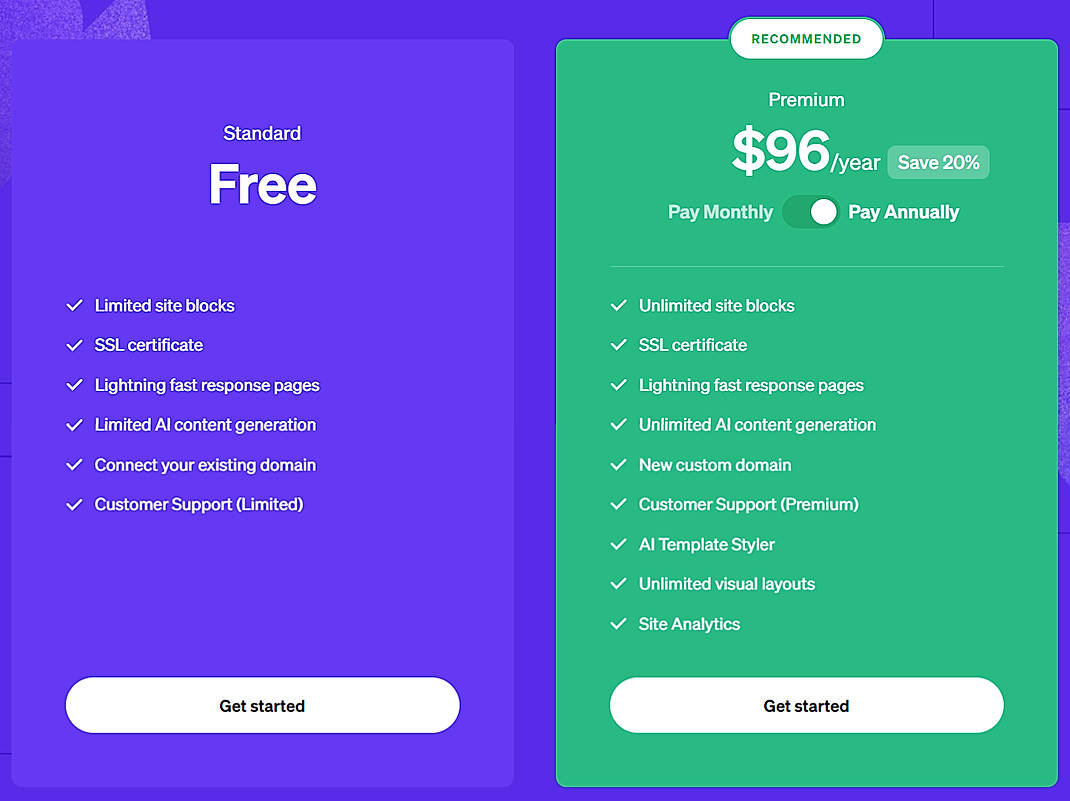 Pricing screenshot