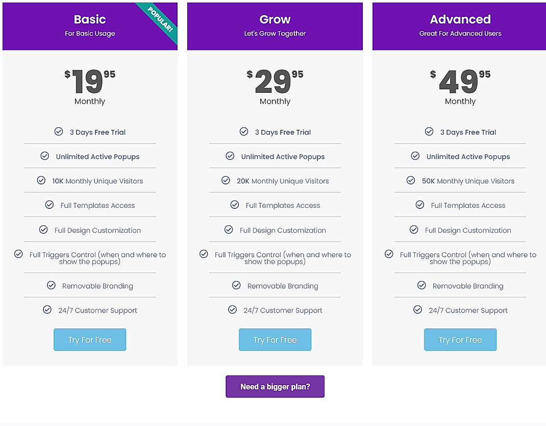 Pricing screenshot