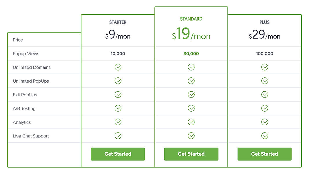 Pricing screenshot