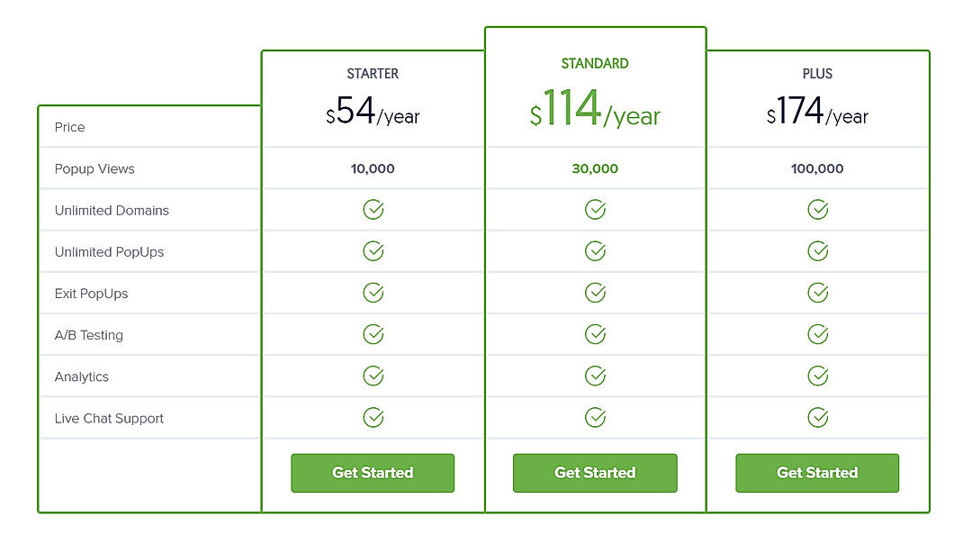 Pricing screenshot