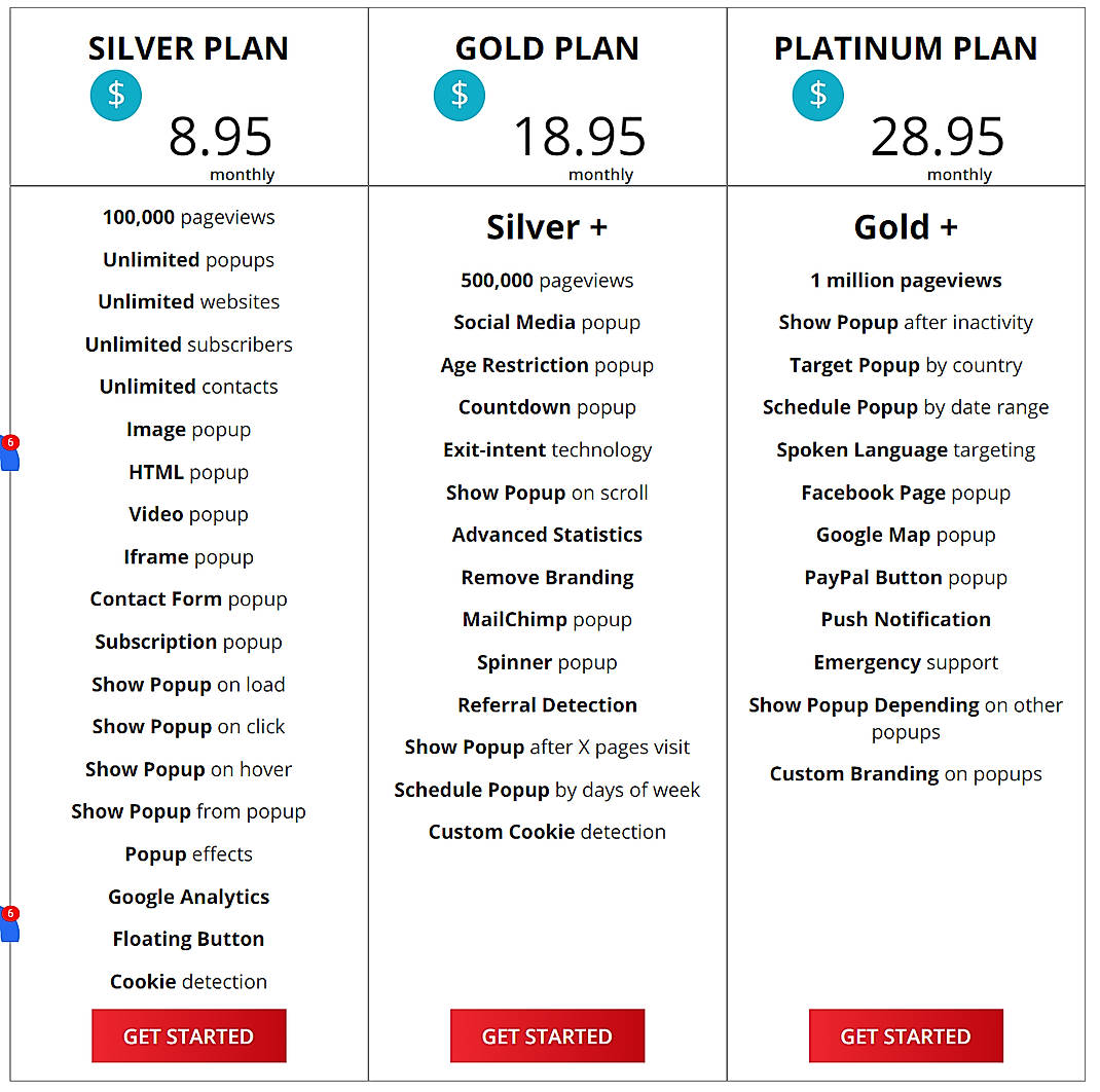 Pricing screenshot