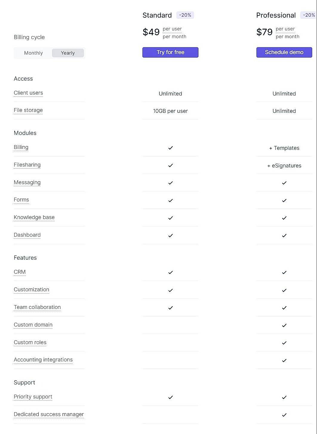 Pricing screenshot