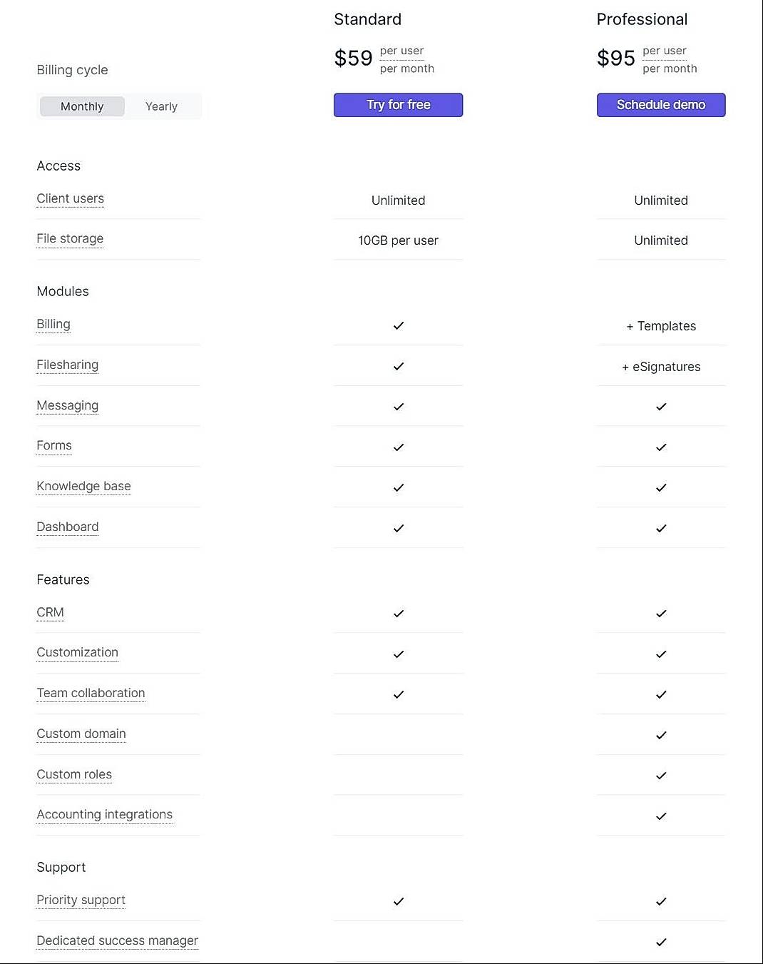 Pricing screenshot