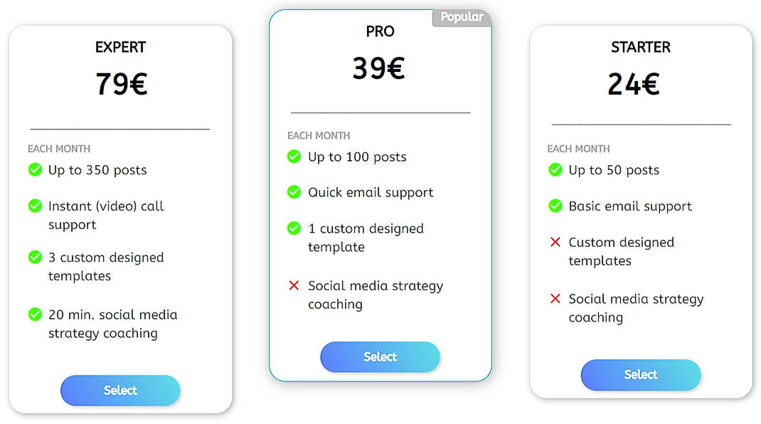 Pricing screenshot