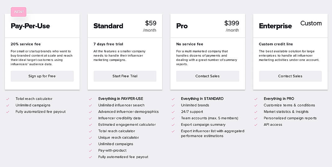 Pricing screenshot