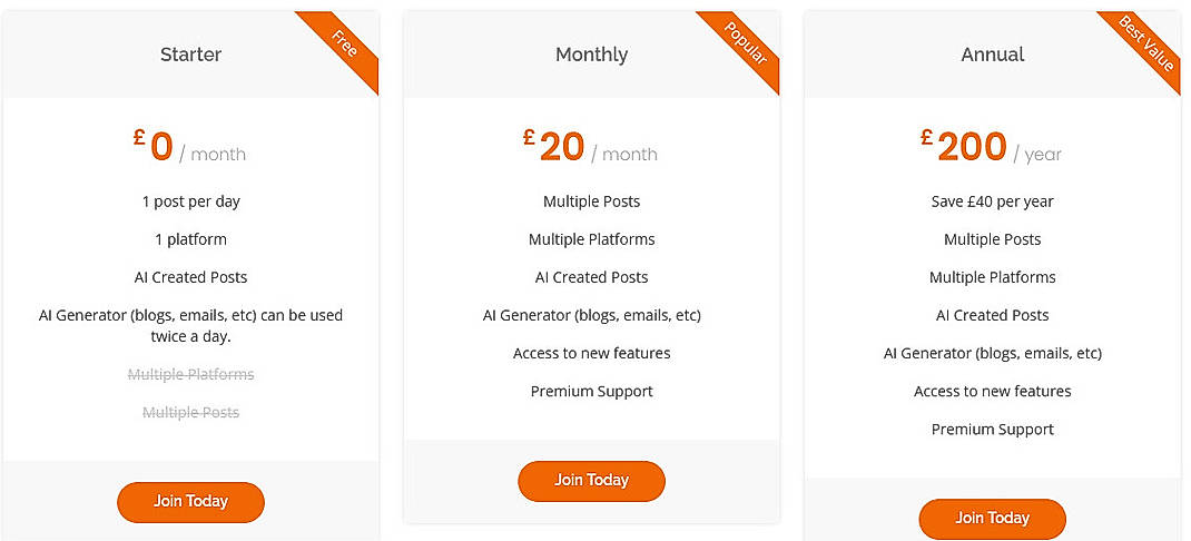 Pricing screenshot