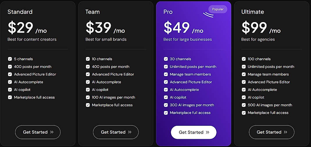 Pricing screenshot