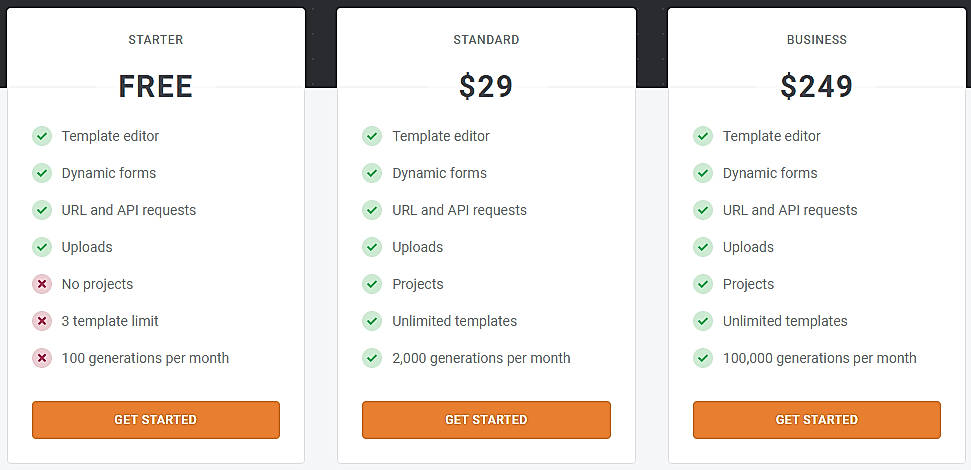 Pricing screenshot