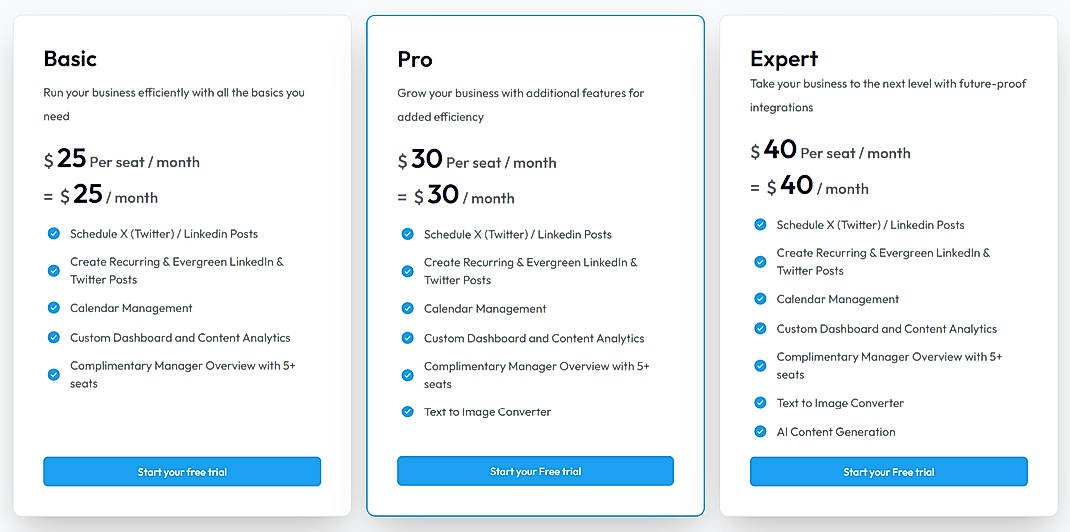 Pricing screenshot