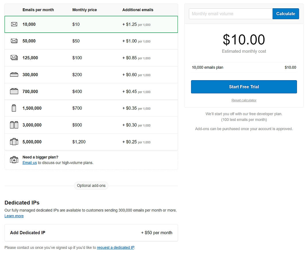 Pricing screenshot