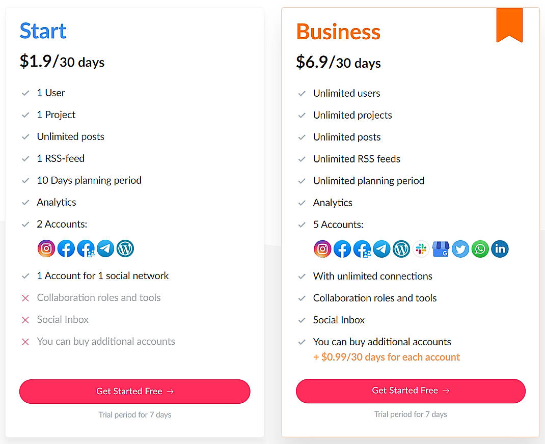 Pricing screenshot