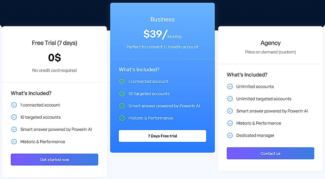 Pricing screenshot
