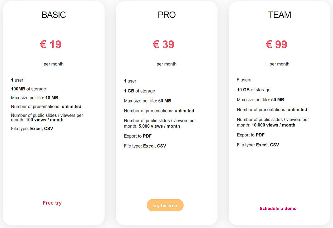 Pricing screenshot