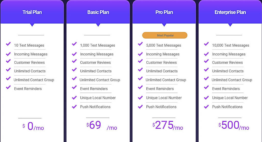Pricing screenshot
