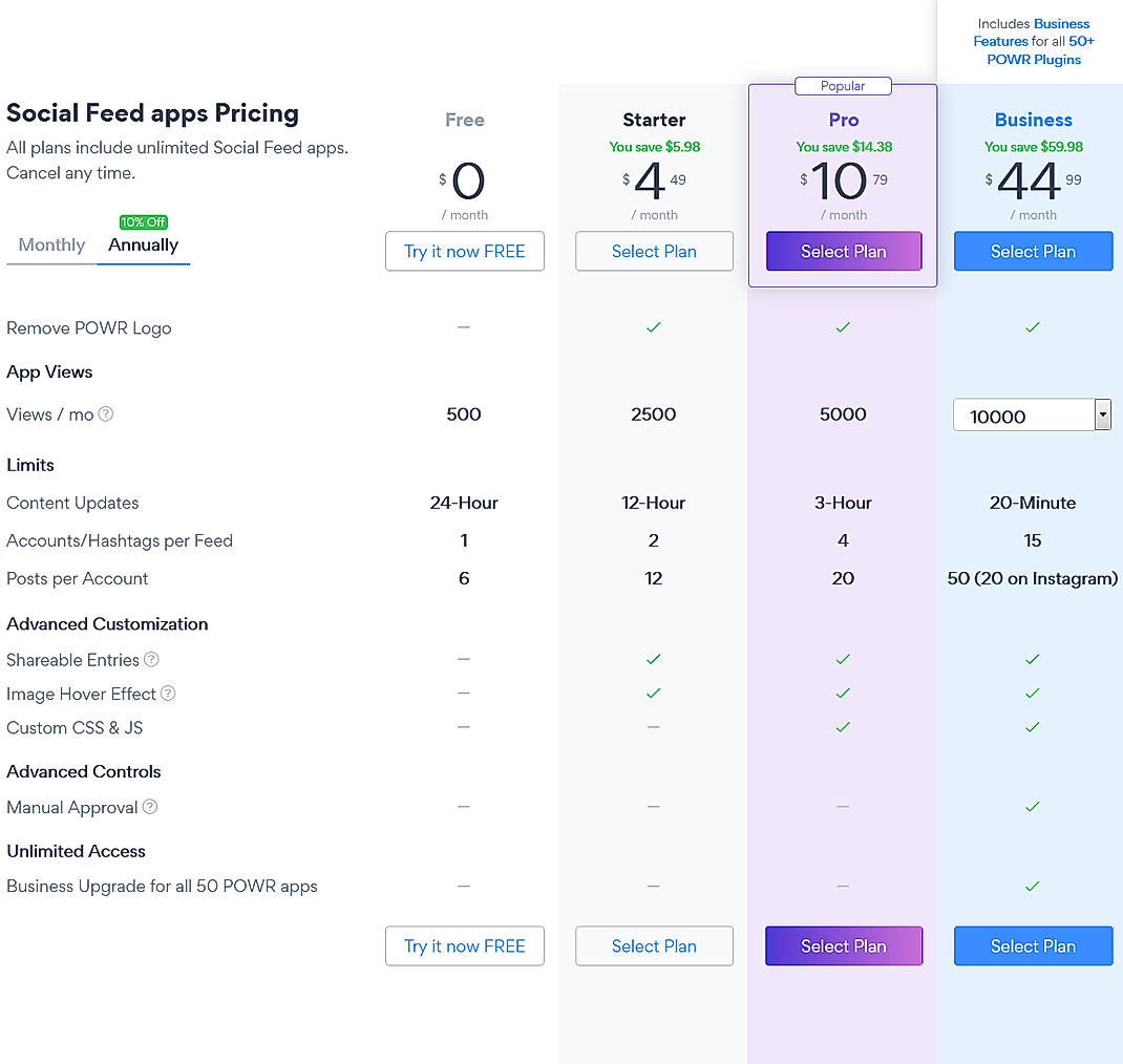 Pricing screenshot