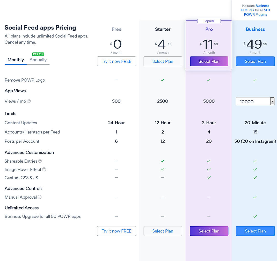 Pricing screenshot
