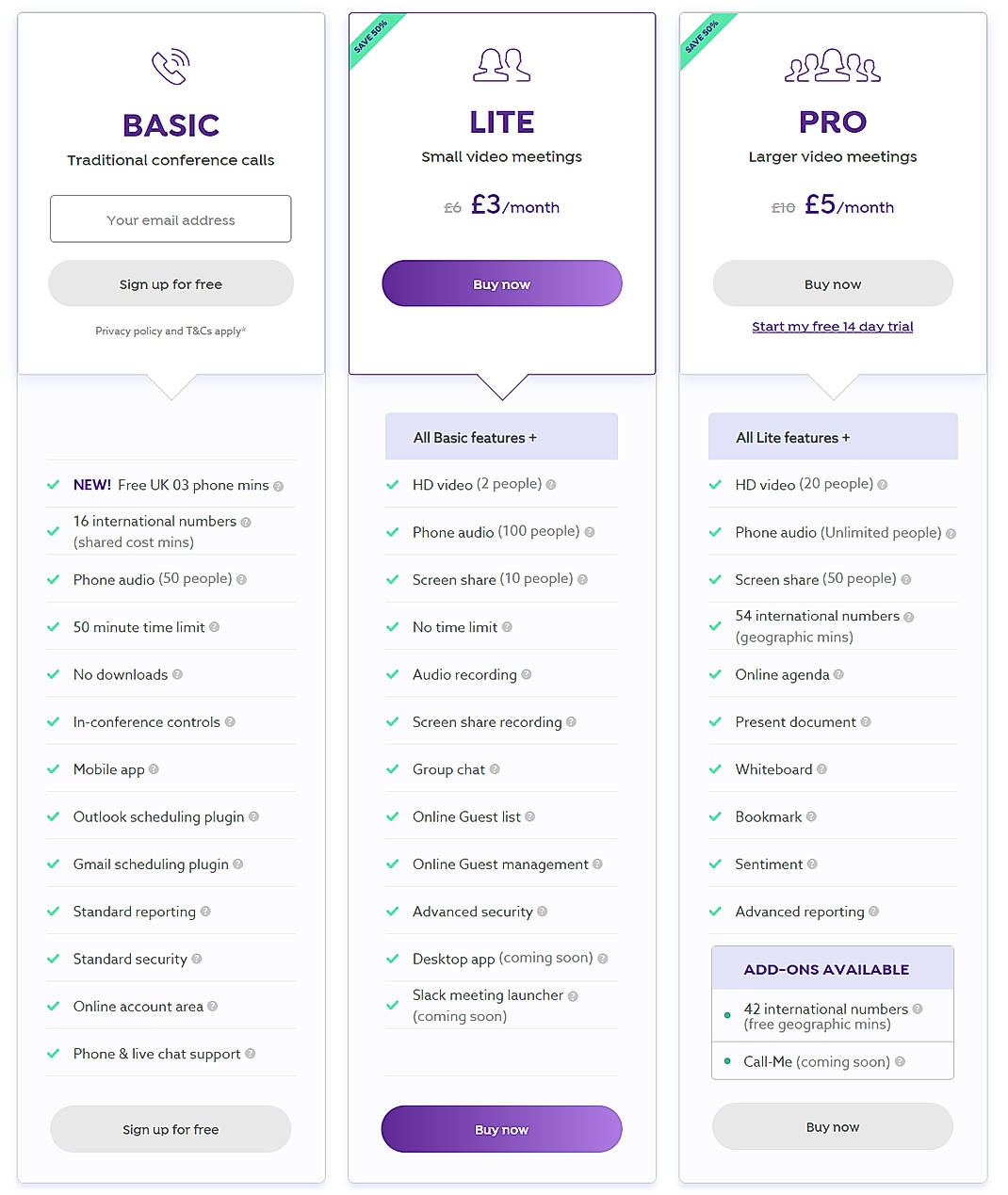 Pricing screenshot