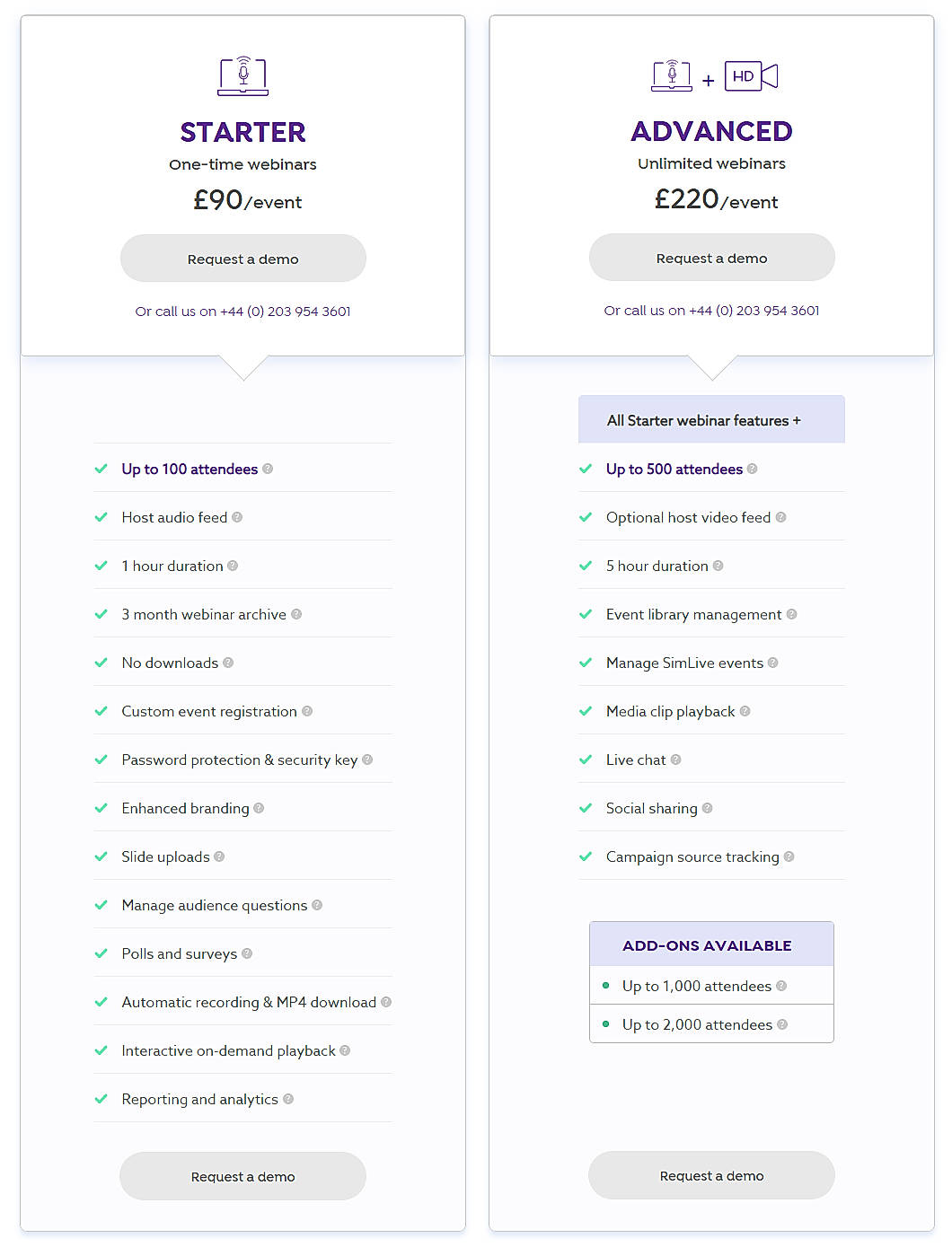 Pricing screenshot