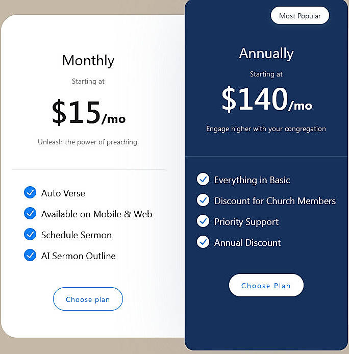 Pricing screenshot